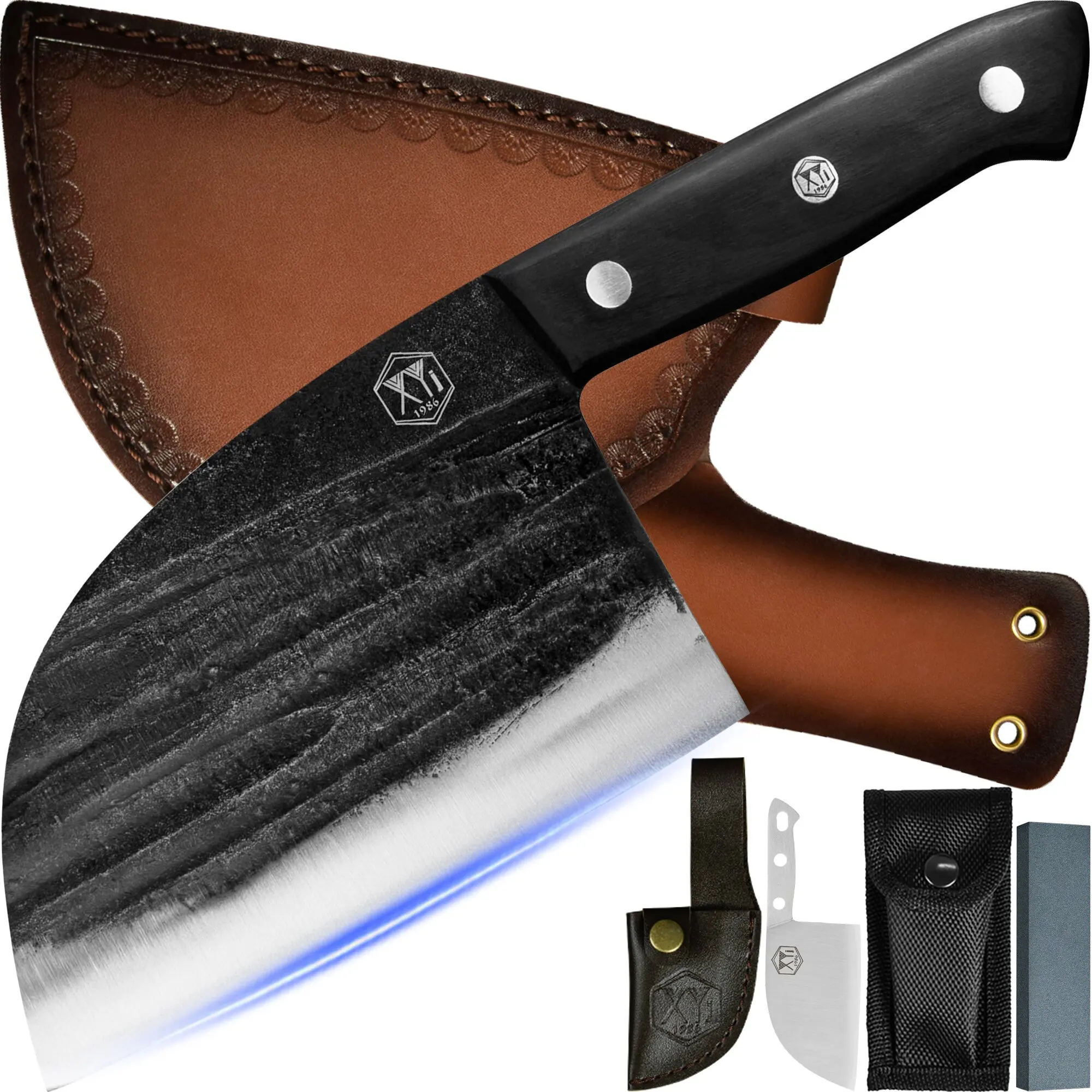 

Handmade Butcher Knife 7 Inch Stainless Steel Forged Cleaver Vegetable Chopper Full Tang Wood Handle Cooking Knife Sheath Case