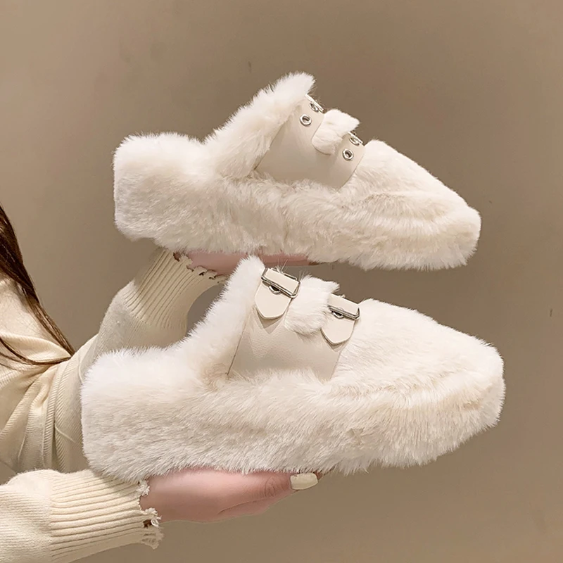 

Female Shoes Ladies' Slippers On A Wedge Flock Winter Footwear Med Luxury Slides Platform Fur Flip Flops 2022 Designer Flat