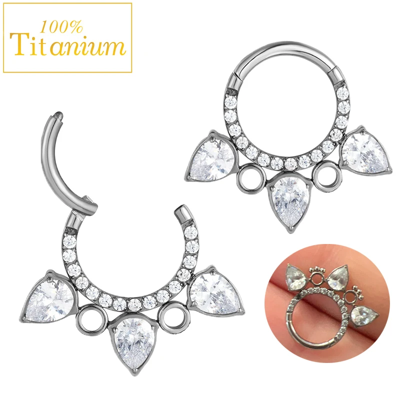 

1Pc G23 Titanium Hinged Segment Ring Hoop Zircon Nose Rings Septum Daith Helix Cartilage Piercing Earrings Nariz Ear Body Jewelr