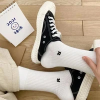 5pairs fashion solid manwomen socks with letter r cotton warm socks for ladies japanese designer socks