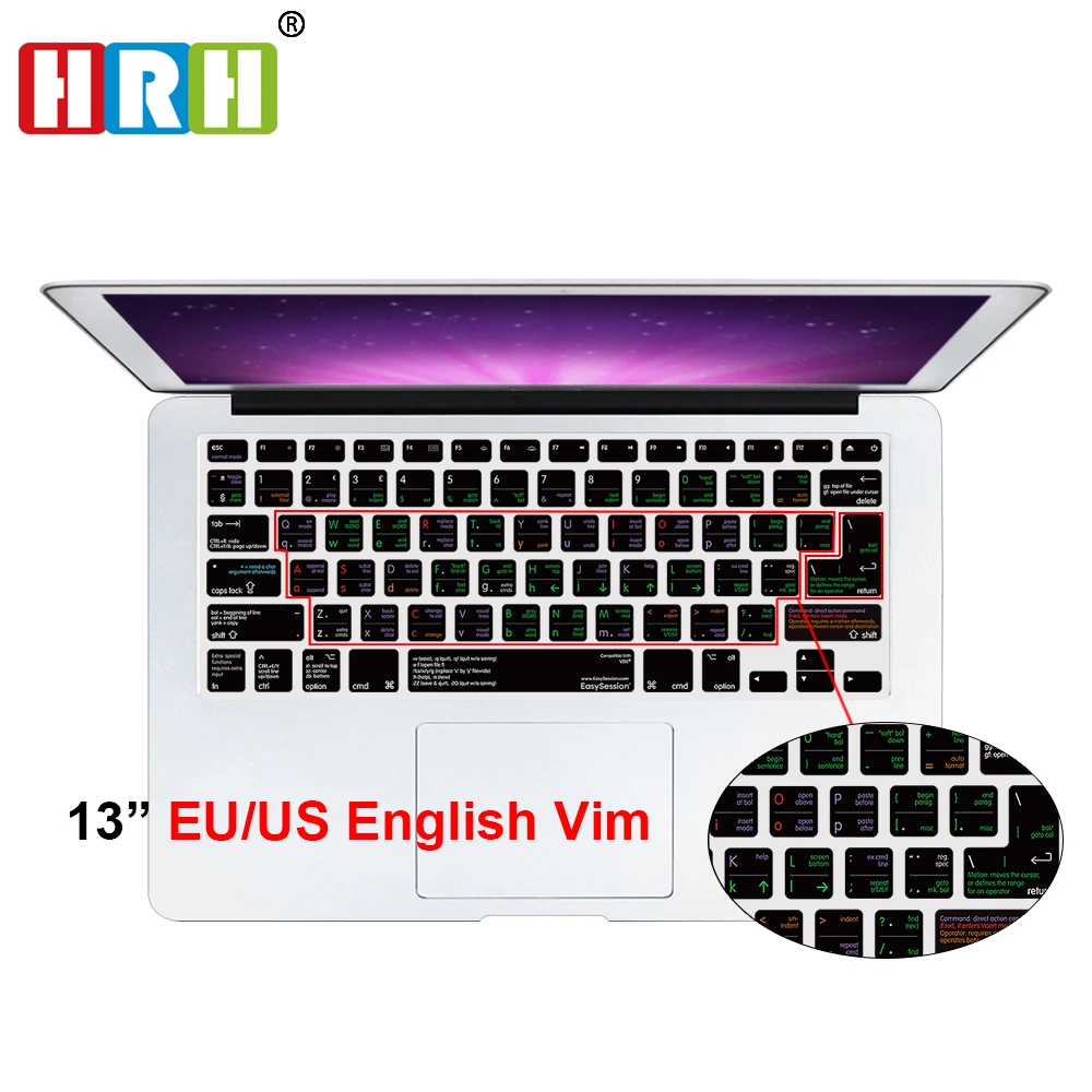 

HRH VIM/VI Functional Shortcuts Hot key Silicone Keyboard Cover Skin for Macbook Air 13 Pro Retina 13 15 17 Both EU/US Layout