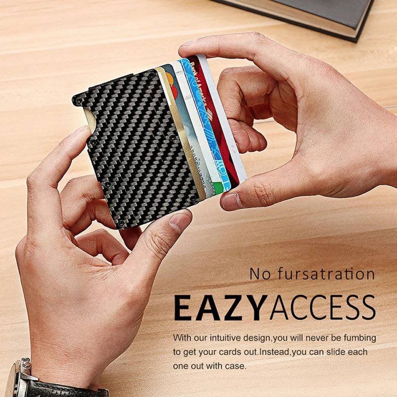 New Arrival Red Carbon Fiber Card Holder Mini Slim Men Aluminum Metal RFID Magic Wallet Small Thin Male Purses Money Bag Vallet