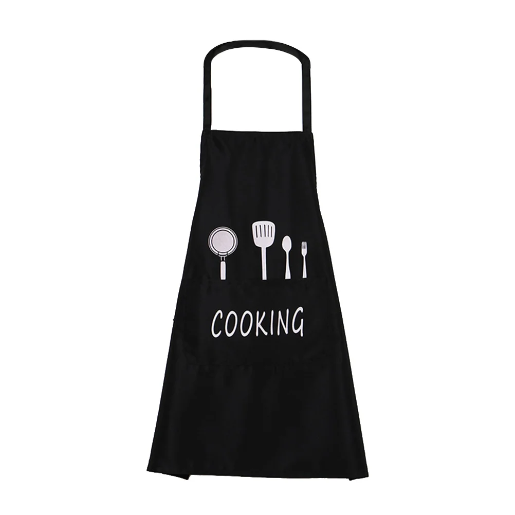 

Chef Cartoon Pattern Kitchen Apron Grease-proof Waterproof Breathable Cooking Aprons for Home Restaurant (Double Layer, Black