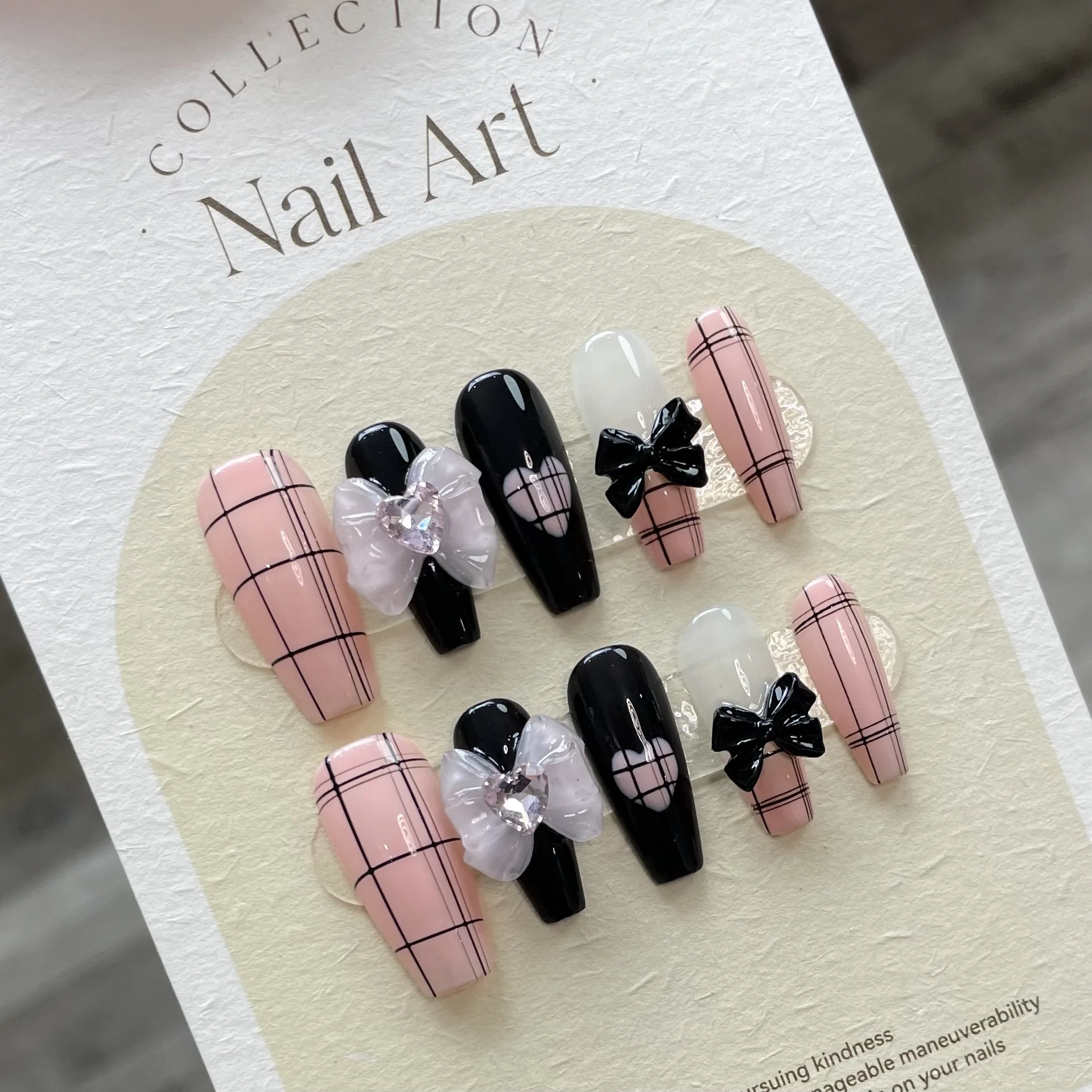 

Handmade Korean Summer Press Ons Pink With Design Reusable Adhesive Cute Artifical Acrylic Full Cover Nail Tips For girls