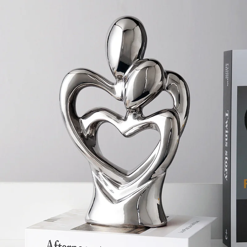 Серебряная скульптура в форме сердца абстрактная керамическая Гальваническая