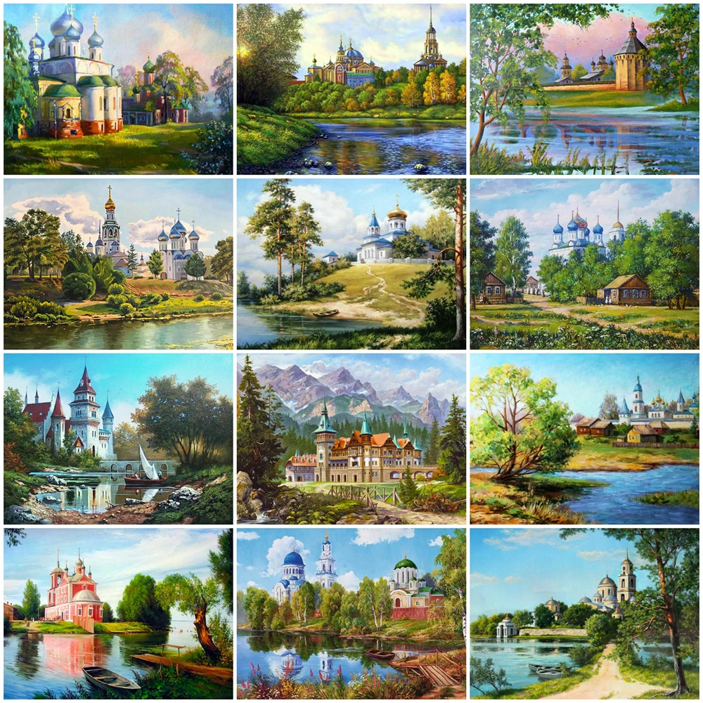 

5D Diy Diamond Painting Nordic Country Castle Full Rhinestone Embroidery Mosaic Art Cross Stitch Kit Home Decor New Arrival 2023
