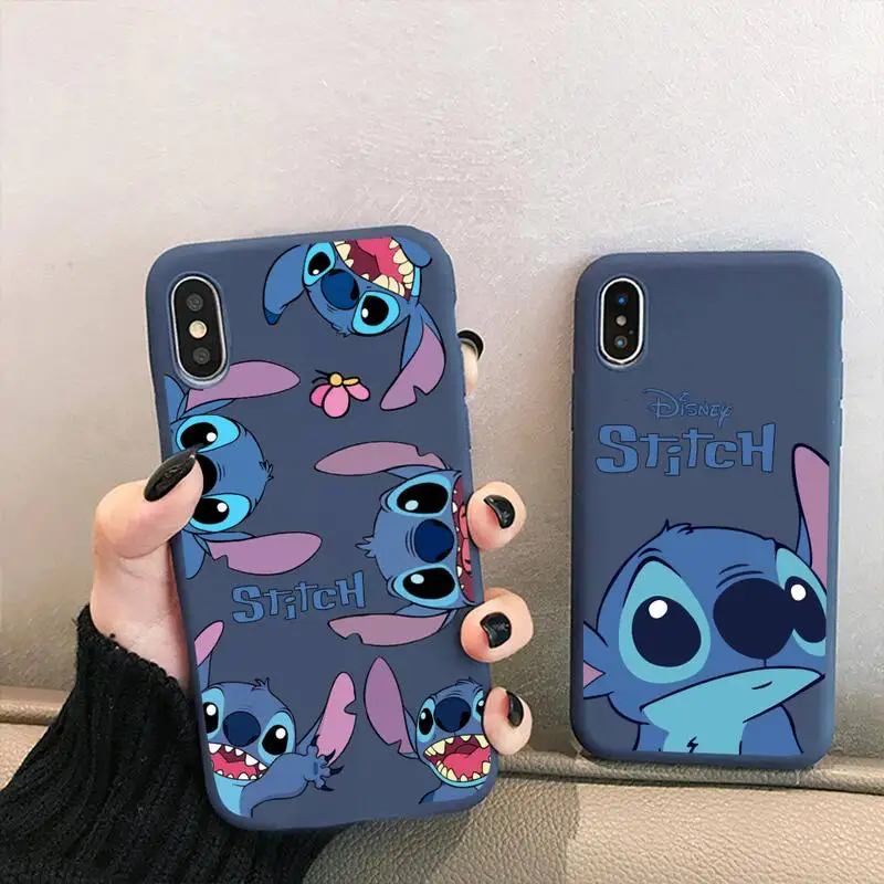 

Disney Stitch The Baby Phone Case for iPhone 13 12 mini 11 Pro XS MAX X XR 7 8 6 Plus Candy Color blue Soft Silicone Cover