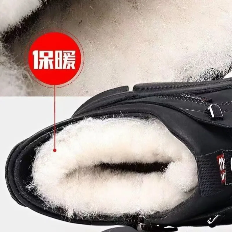 Мужские зимние ботинки кожаные теплые хлопковые туфли с шерстяной подкладкой