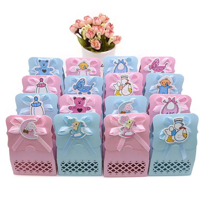 

12pcs/lot Baby Shower Candy Box Laser Cut Kraft Paper Boxes Baby Shower Favors Gender Reveal Party Supplies Boy Girl Gift Bags