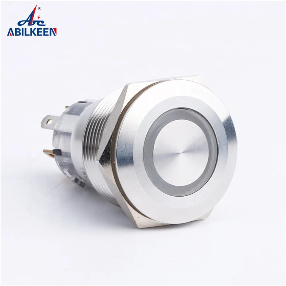 IP67 плоская головка 19/22/25 мм, кнопка из нержавеющей стали, переключатель света, цвет: красный, зеленый, синий, желтый, белый