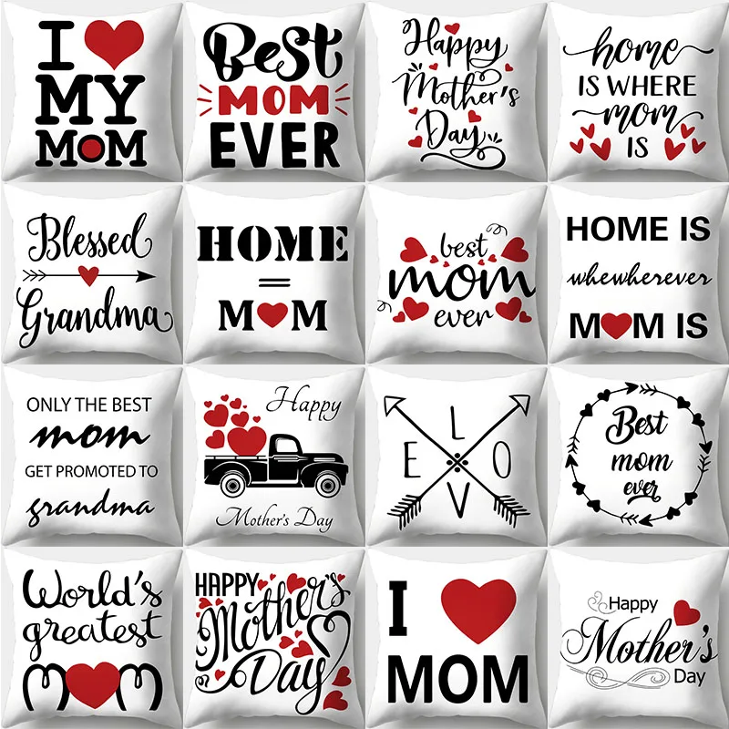 

Mother's Day Cushion Cover 45X45 Letters Love Decorative Sofa Cushions Flower Pillowcase Polyester Pink Pillow Covers Home Decor