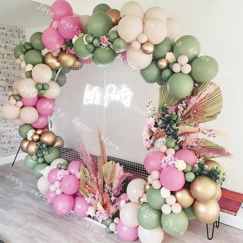 

160pcs Dusty Green Pink Natural Sand Chrome Gold Balloon Arch Kit Garland Baby Shower Gender Reveal Party Birthday Decorations