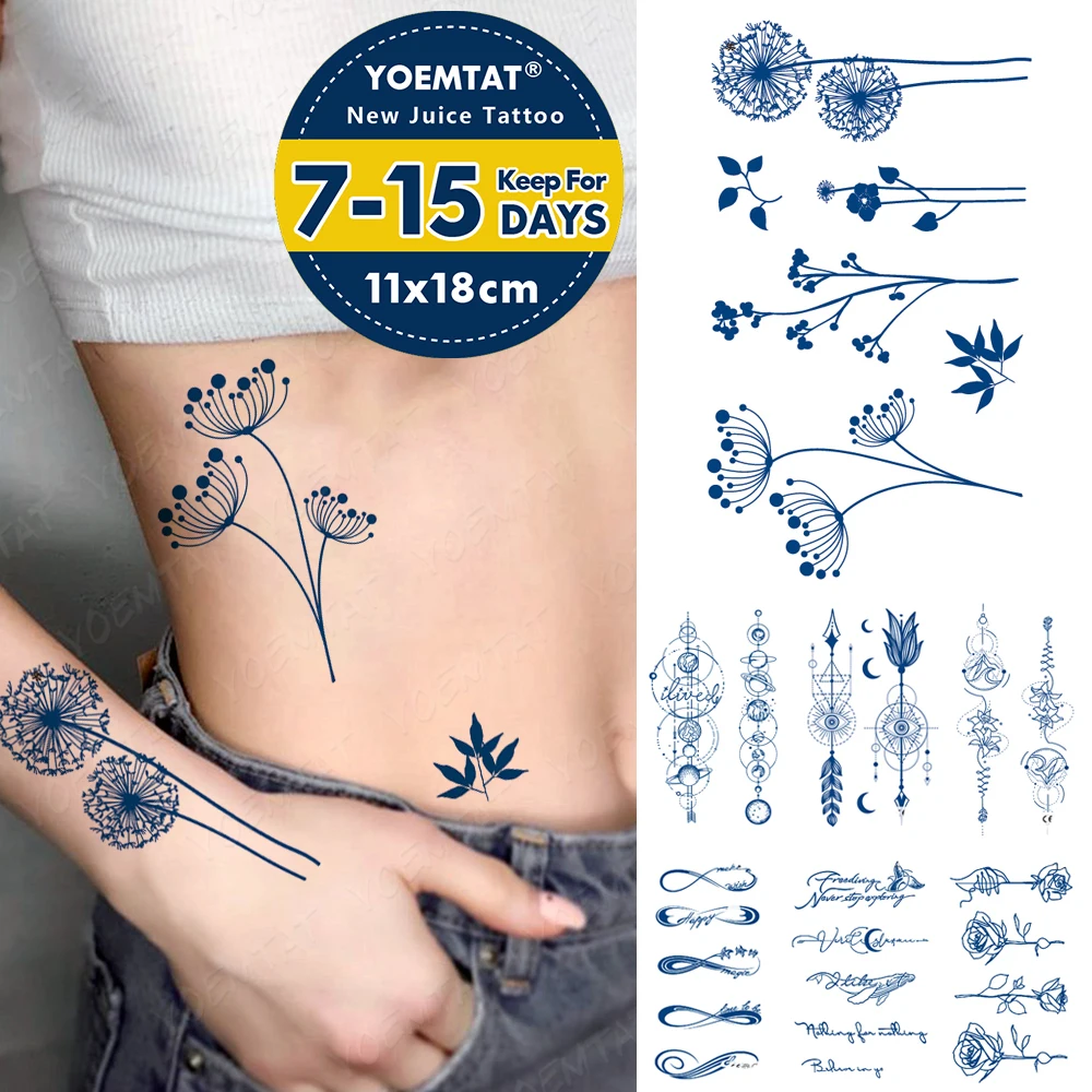 

Semi-Permanent Waterproof Temporary Tattoo Sticker Dandelion Maple Leaf Rose Flower Juice Lasting Ink Herbal Fake Tatto Body Art