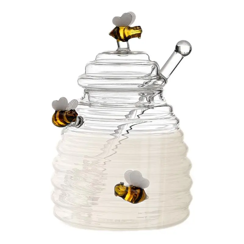 

Unique Glass Honeycomb Tank Kitchen Tools Honey Storage Container with Dipper and Lid Honey Bottle for Wedding Party Kitchen