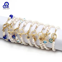 lucky eye natural freshwater pearl beaded bracelet blue evil eye bead charm bracelet for women girls men fashion jewelry be647