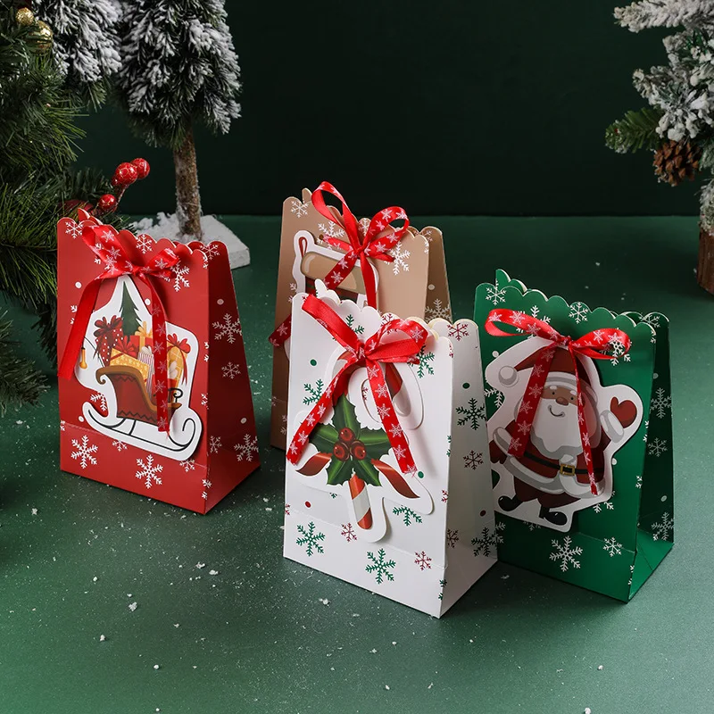 

1/4 шт. рождественские подарочные пакеты для конфет, печенья, бумажные пакеты с лентой для печенья, упаковки закусок, рождественские украшения, товары вечерние, Детские сувениры