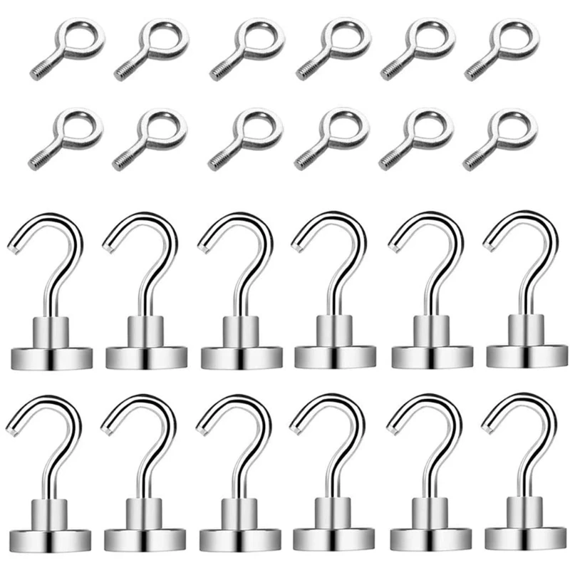 

24 Pcs/set Magnetic Hooks Magnets With Hooks Super Strong Neodymium Magnetic Hook For Kitchen Bathroom Garage Office