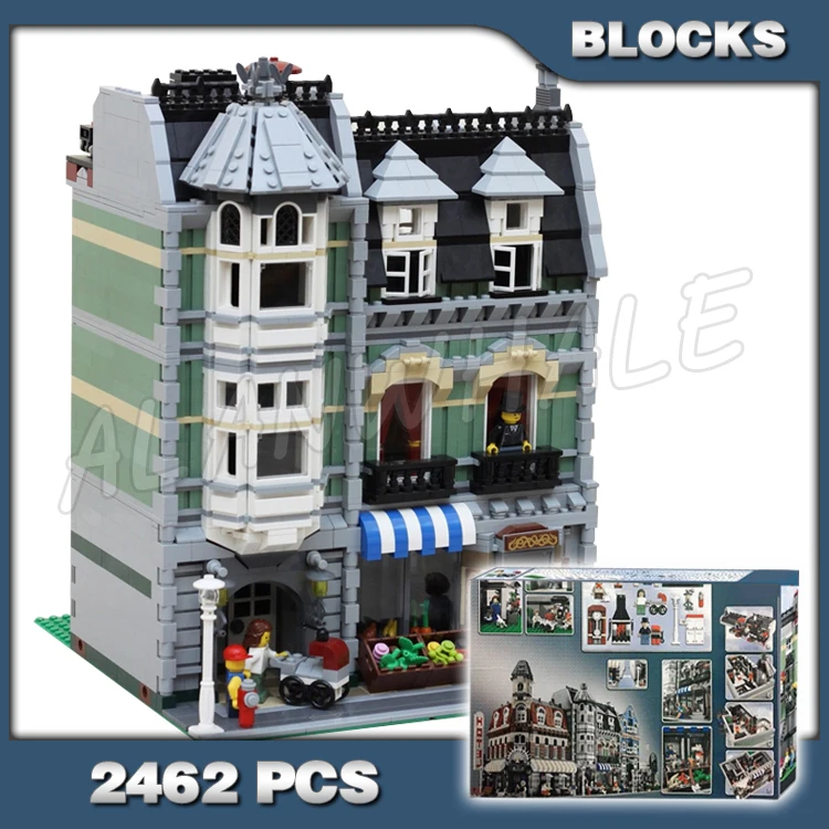 

2462pcs Creatoring Expert Modular Street View Green Grocer Classic Apartments 15008 Building Block Sets Compatible With Model