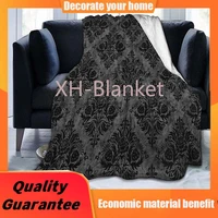 caitela gothic black damask flannel fluffy full fleece throw blanket queen king size comforter plush soft cozy quilt nursery