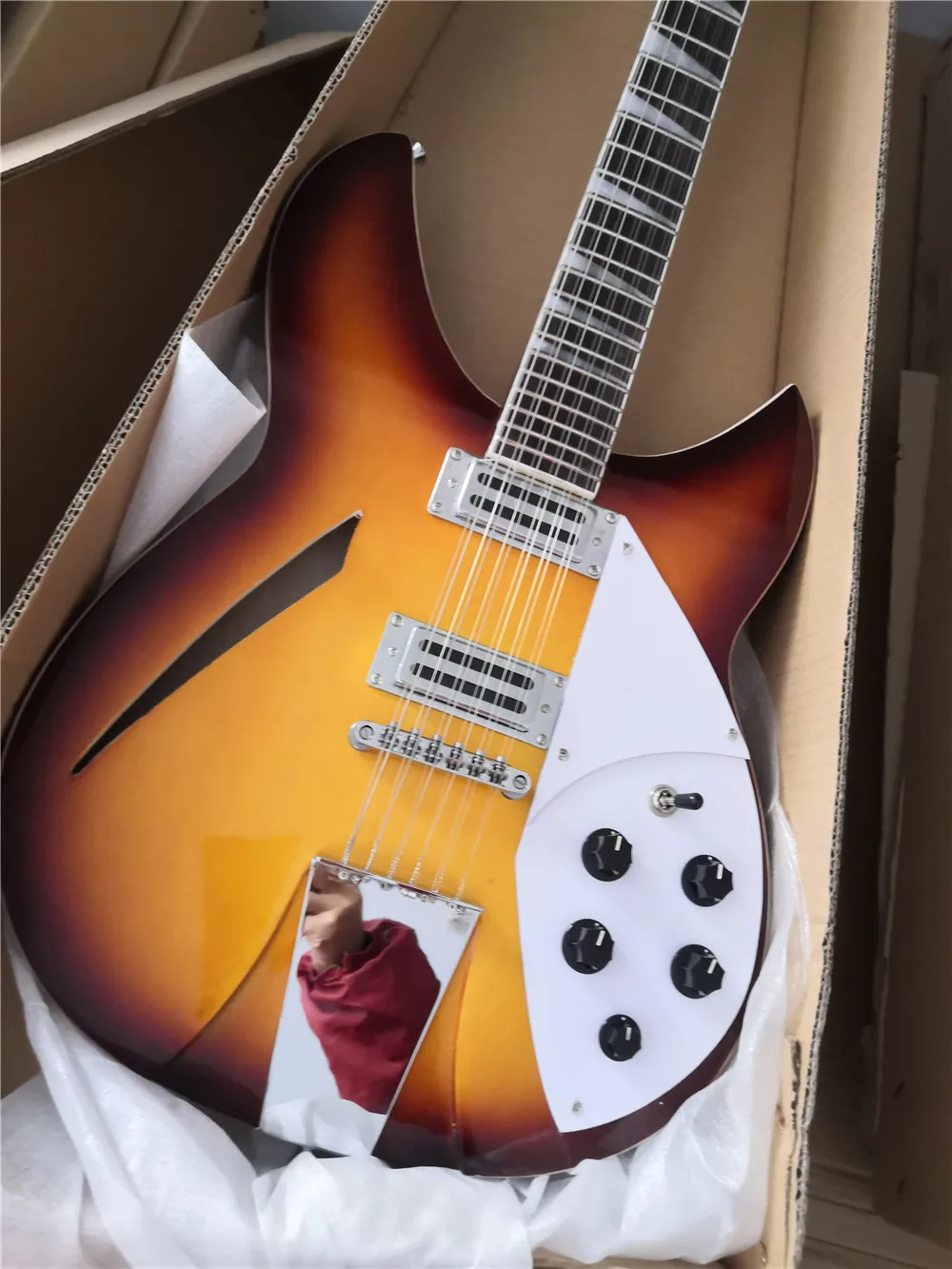 

Высококачественная вишневая красная Ricken 360 электрическая гитара blue sunburst 325, полуполый корпус, 6-струнная электрическая гитара 67
