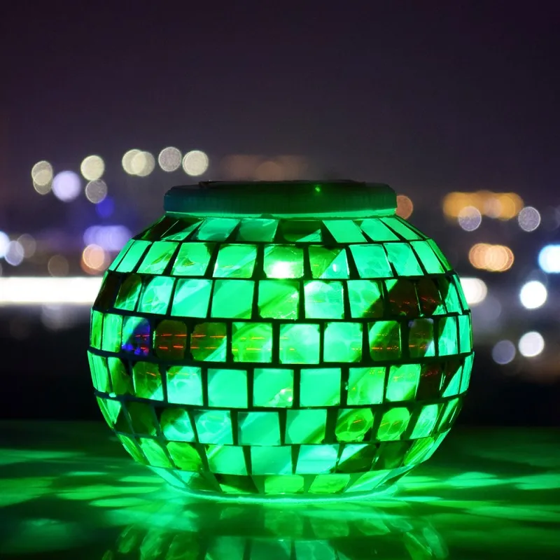 

Romantic Solar Mosaic Ball Glass Night Light Hanging Lamp Outdoor Balcony Terrace Garden Tree Light String Chandelier Crack Lamp