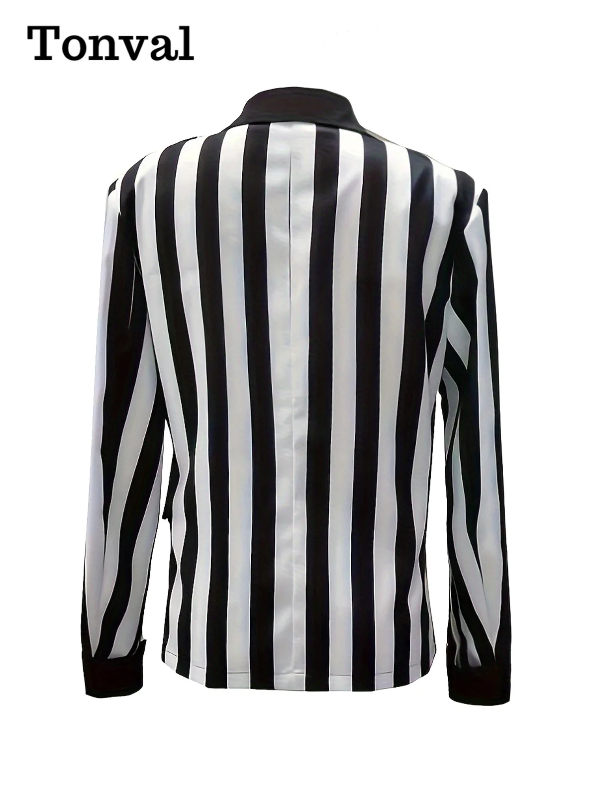 Женский однобортный пиджак Tonval винтажный в черно-белую полоску с отложным