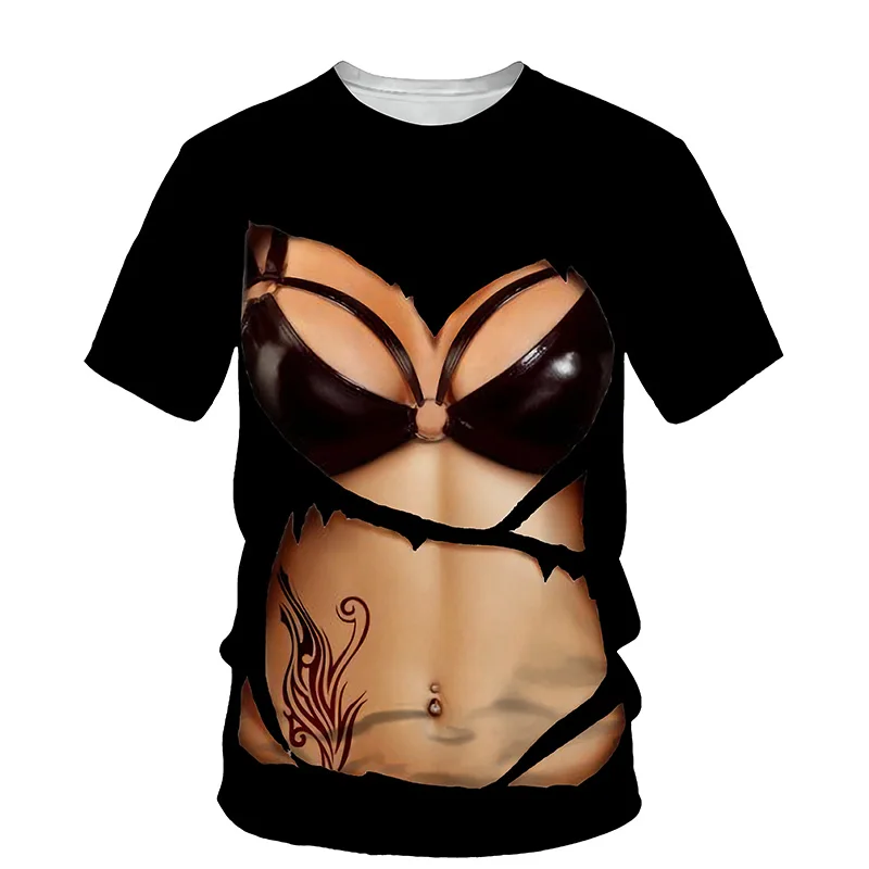 

2022 Tees Tops Funny Outfit Style Female Clothes Casual T-shirts 3D Sexy Bikini Print T-shirt Women 2021 Summer O Neck Short
