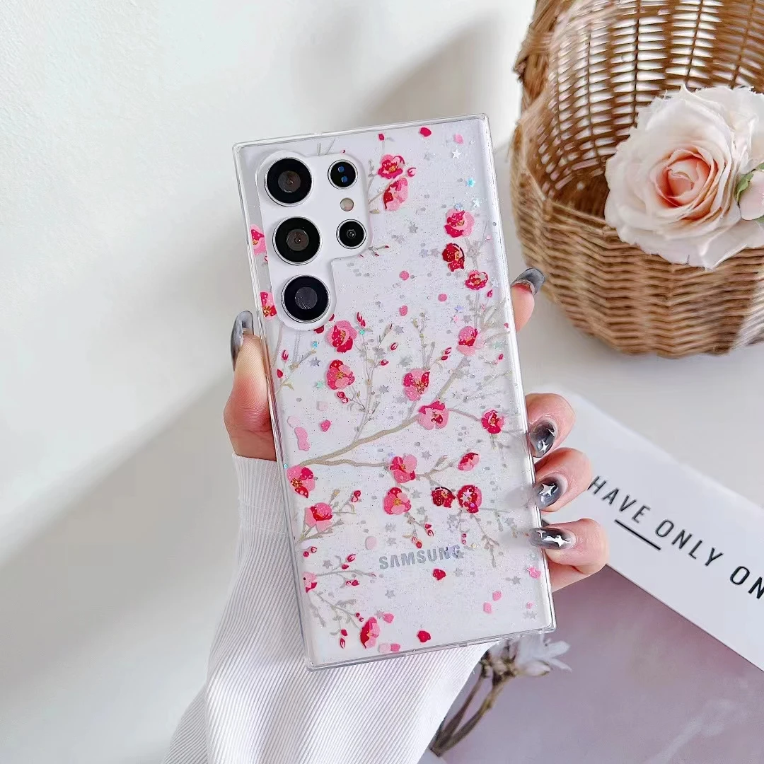 Прозрачный чехол для телефона с настоящими сушеными цветами Samsung Galaxy S23 S24 S22 Ultra Plus