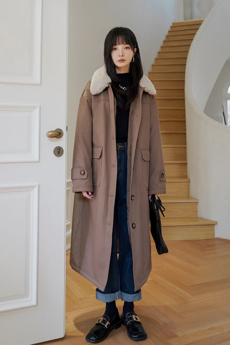 Long style style overcame liner, rabbit hair, plush and thickened tooling cotton jacket