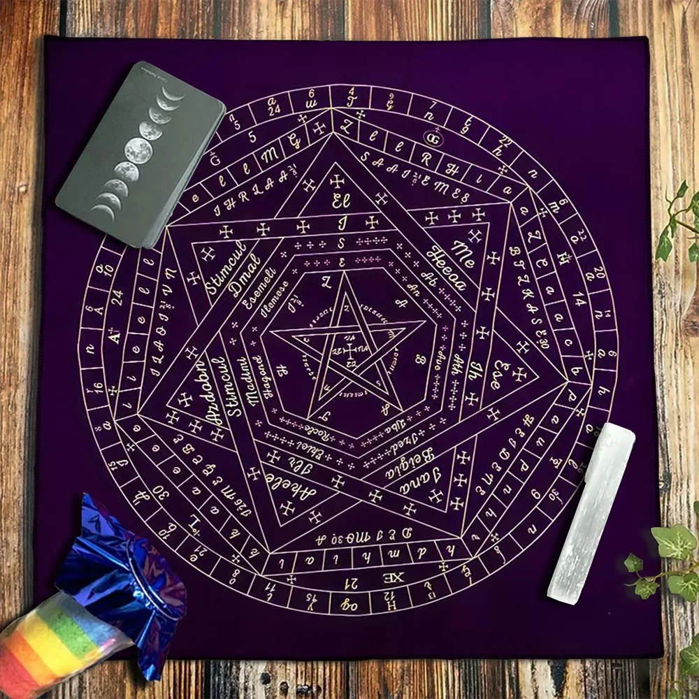 Фото Скатерть с картами Таро Sigillum Dei Aemeth Колесо зодиака Астрологическая диаграмма Алтарная ткань Таро Распространенная ткань Коврик для игровых карт №2
