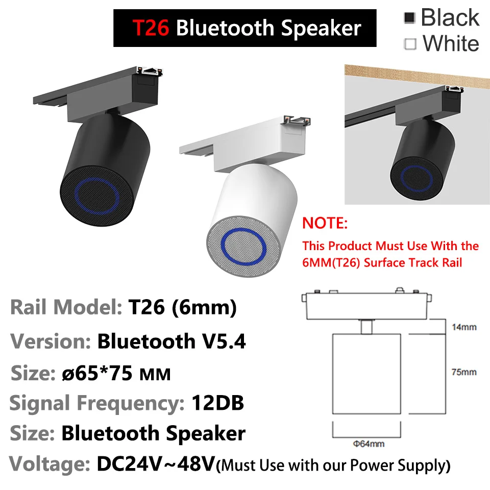 Фото Магнитный трековый Bluetooth-динамик V5.4, беспроводной стереозвук T26/M20/встроенный магнитный трековый светильник, светодиодный дышащий светильник №4