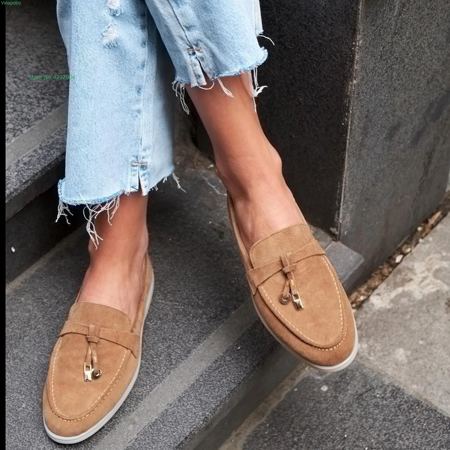 women flatLuxury Designer Flats Women High Quality LP Shoes SUMMER WALK Genuine Leather Suede men Loafers Round Toe Comfortable images - 6