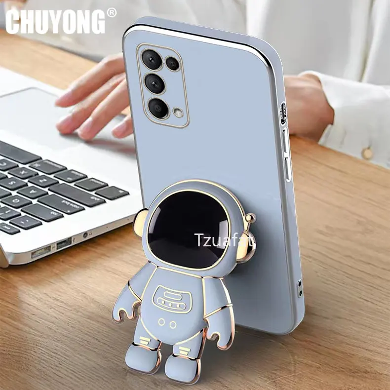 

Plating Astronaut Fold Stand Phone Case For Samsung Galaxy S22 Ultra S21 S20 FE S10 Plus Note 20 10 A32 A52 A72 Silicone Cover