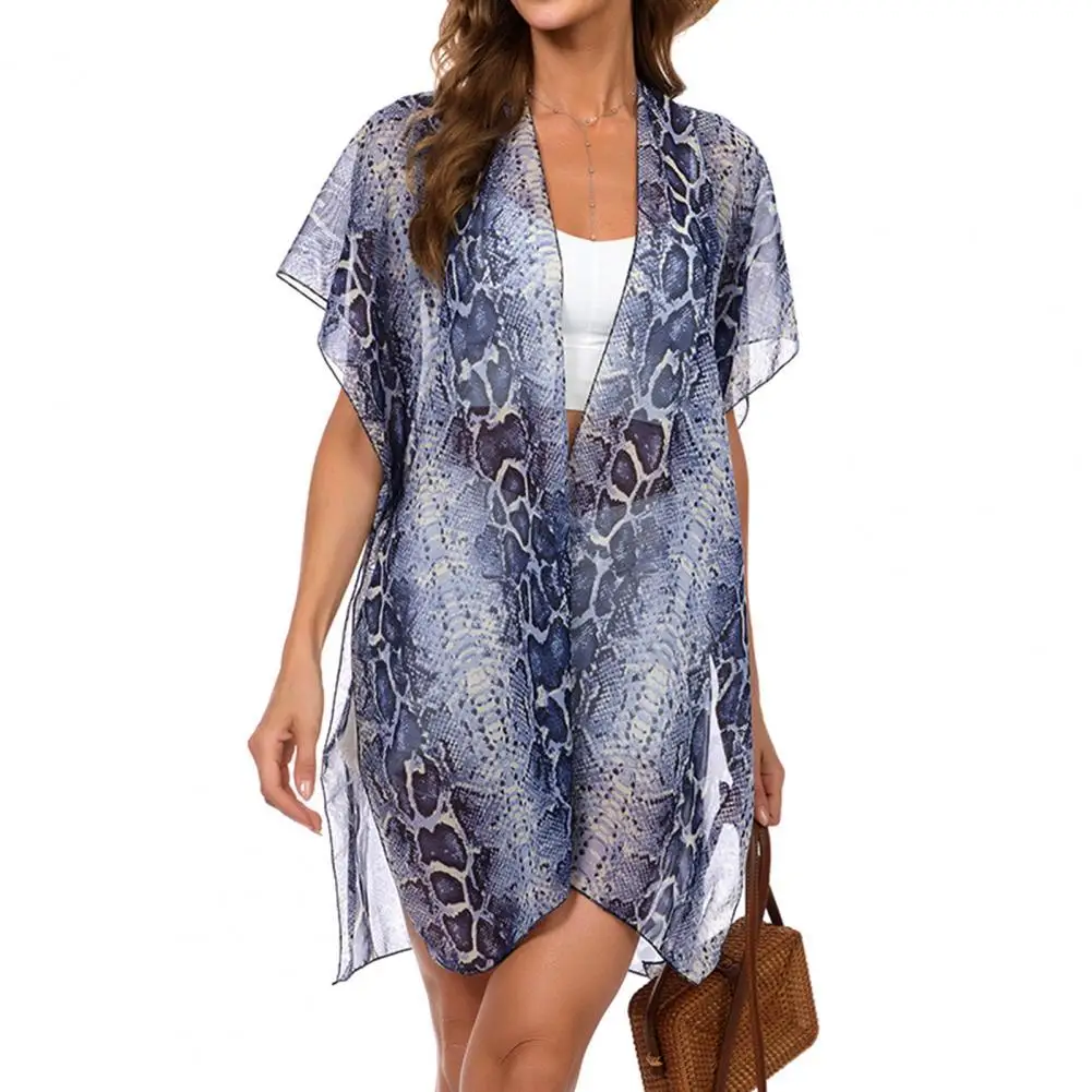 

Купальник с коротким рукавом «летучая мышь», кардиган, тонкая шифоновая накидка на бикини с принтом и завязкой, пляжная одежда для весны и л...