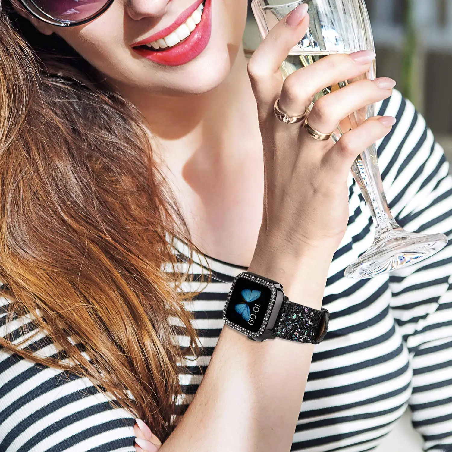 glitter sequins Leather ultra 49mm Band for Apple Watch 38mm 40/41mm 42mm 44mm 45mm ladies Shiny Strap IWatch Series 8 7 6 5 4 3