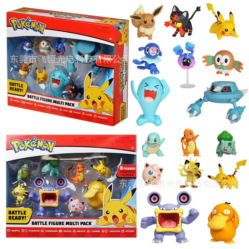 

8 шт./компл. Takara Tomy, фигурки покемонов Пикачу Бульбазавр Rowlet Cosmog, костюм боевой куклы, комбинированная Подарочная коробка, экшн-фигурки, игруш...