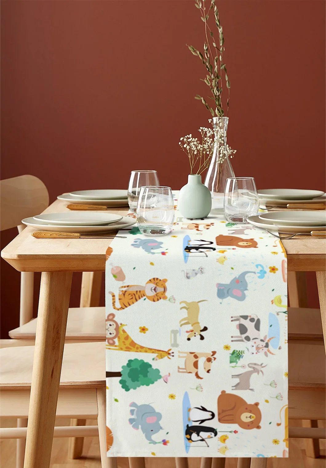 Животное тигр лев слон пингвин льняные дорожки для стола украшение кухонного