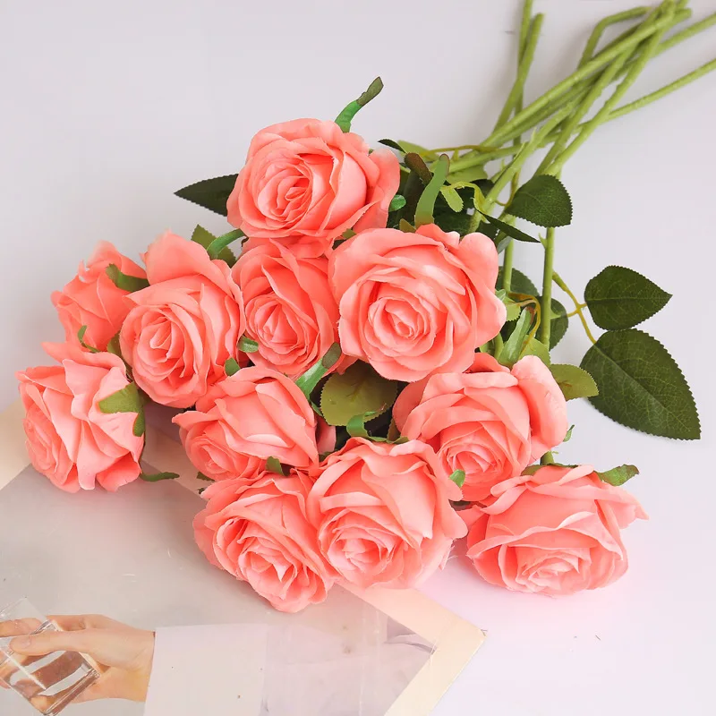 

Red Pink 10 Pieces Artificial Rose Flower Buds Fake Flower Wedding Birthday Gift Home Party Decoration For Valentine's Day