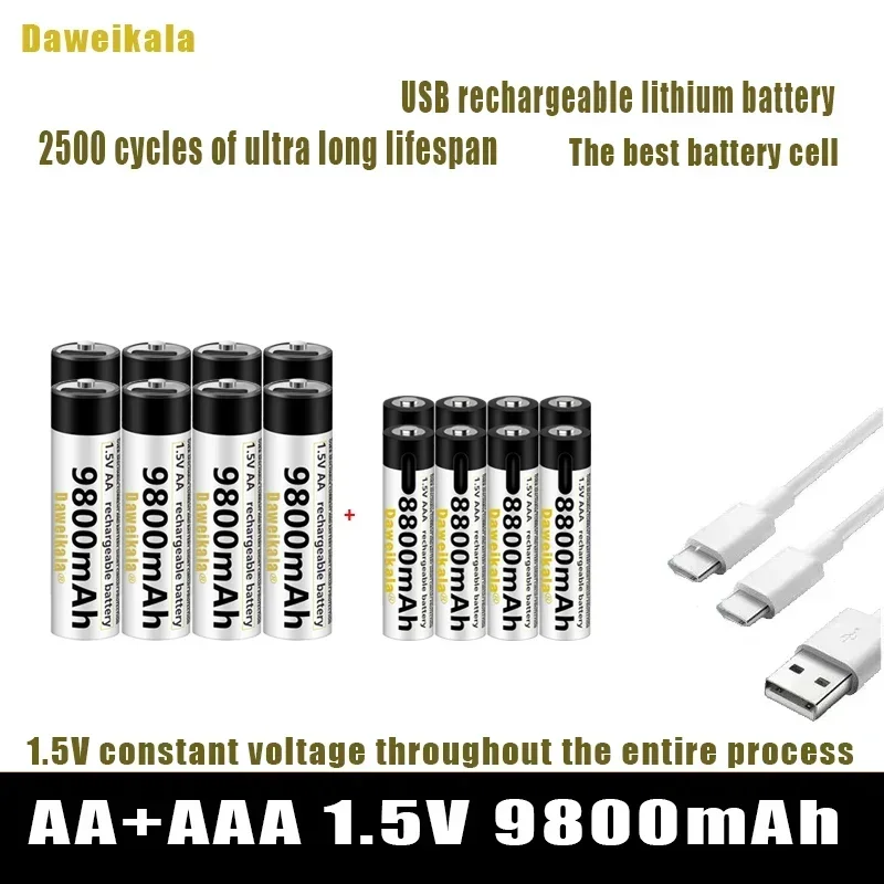 1 5 В AA + AAA USB аккумуляторная батарея 9800 мАч/AAA 8800 мАч литий-ионные батареи для