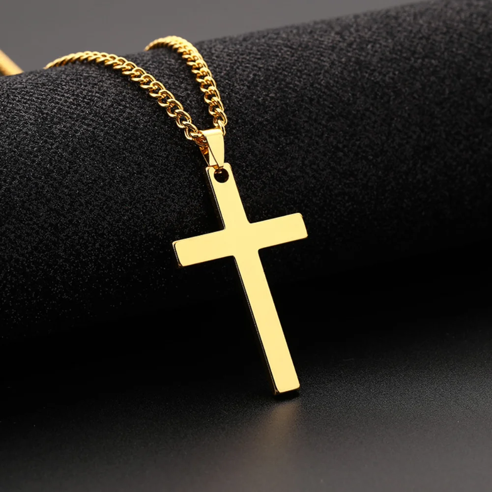 Fashion Cross Necklace Women Men Stainless Steel Christian Charm Necklace Boys Girls Punk Hip Hop Friendship Jewelry Gifts