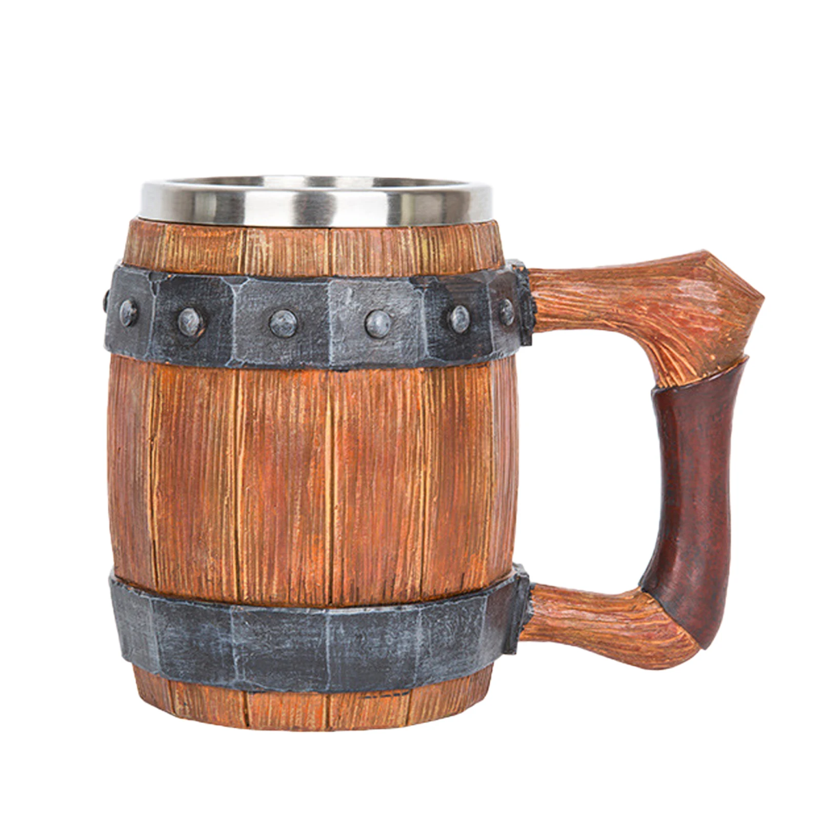 

600ml Family Gift Gathering Vintage Simulation Wooden Barrel Stable Stainless Steel Large Capacity Non Slip Drinkware Beer Mug