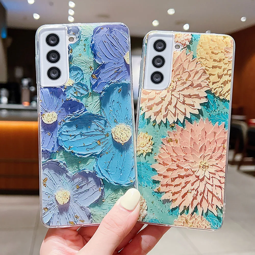 

Luxury Flower Case For Samsung S22 Ultra Case S20 Plus S21 FE Oil Painting Funda Samsung A52S A53 A33 A22 5G A12 A51 A32 Cover