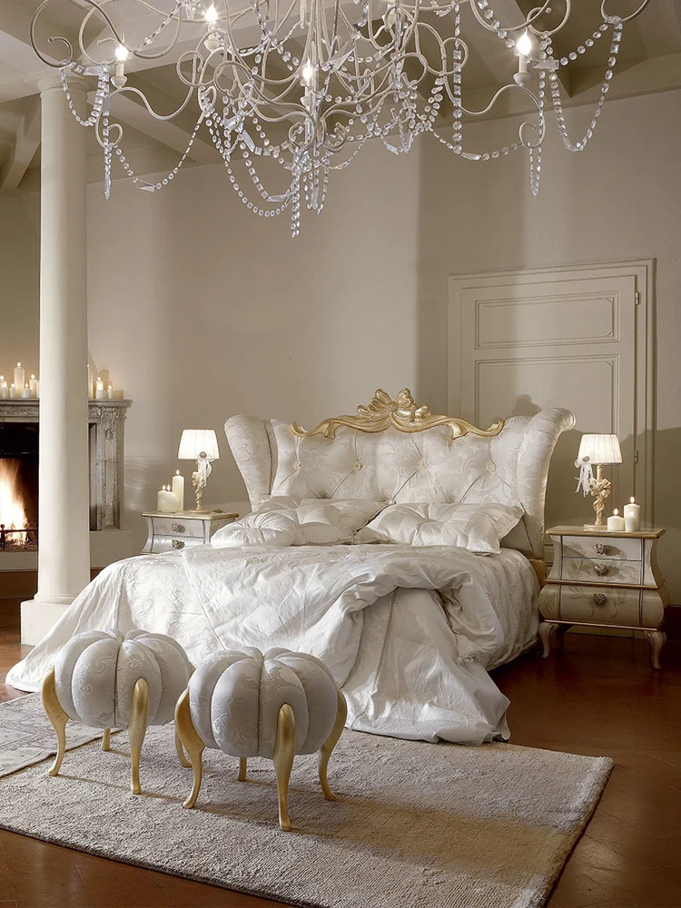 French solid wood bed, master bedroom, big bed, American luxury princess bed, modern simple storage bed