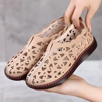 plus size 2022 new genuine leather spring summer sandals breathable hole boots flat soft non slip comfortable sandalias de mujer