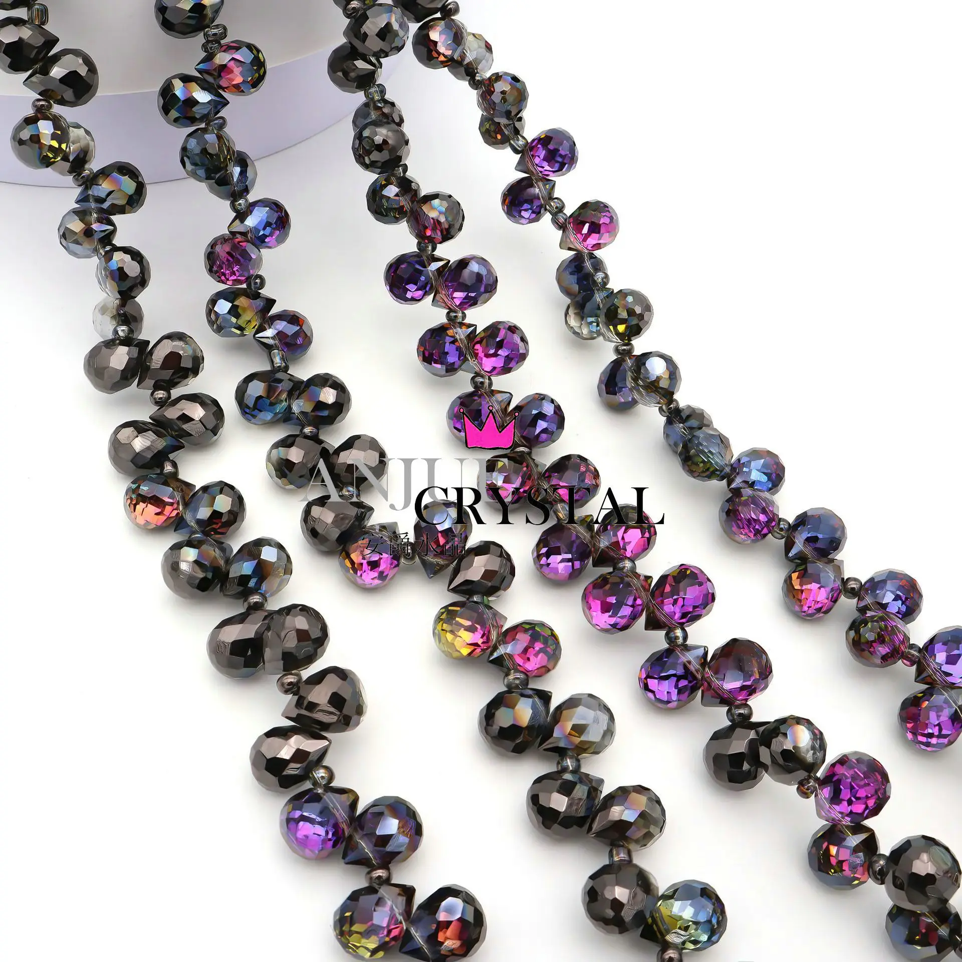 20pcs 4/6/8mm Strawberry Crystal Flashing Horizontal Hole Loose Beads Water Drop Spike DIY Jewelry Glass