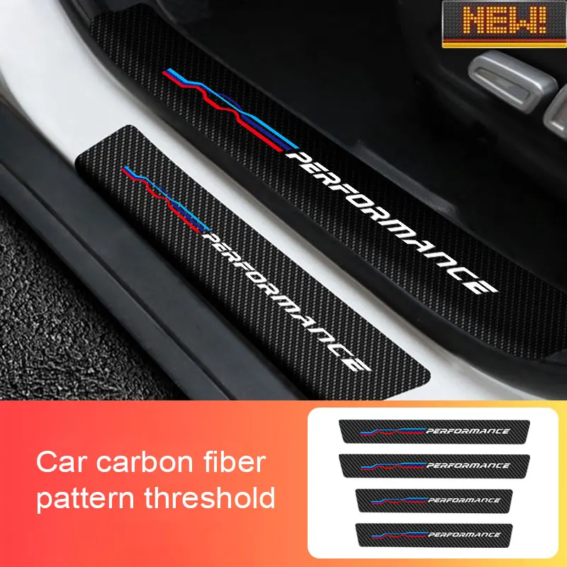

For BMW Performance Logo 4 Pieces Car Stylin Threshold Car Stickers Anti Scratch Door Sill Protector ​Protection Carbon Fiber