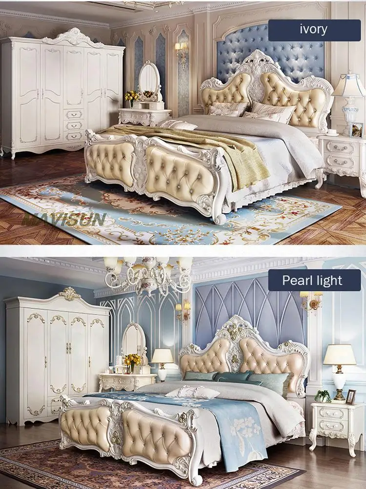 Роскошная Европейская двуспальная кровать цвета шампанского золотого