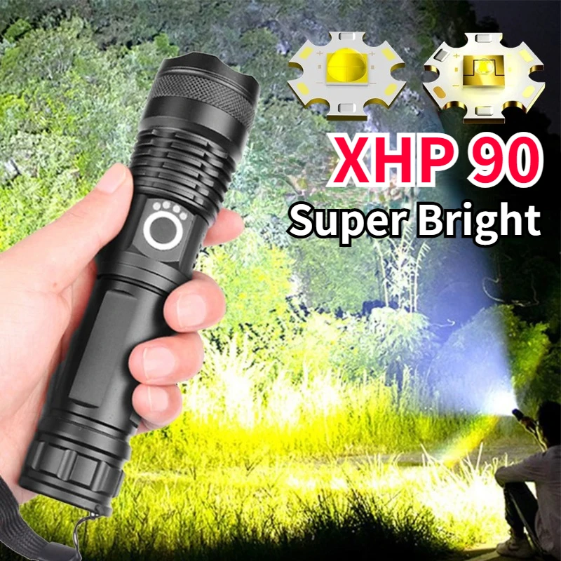 

XHP90 Powerful LED Flashlights High Brightness Camping Lantern Strong Lights Outdoor Torch USB Rechargeable Emergency LED Lamp
