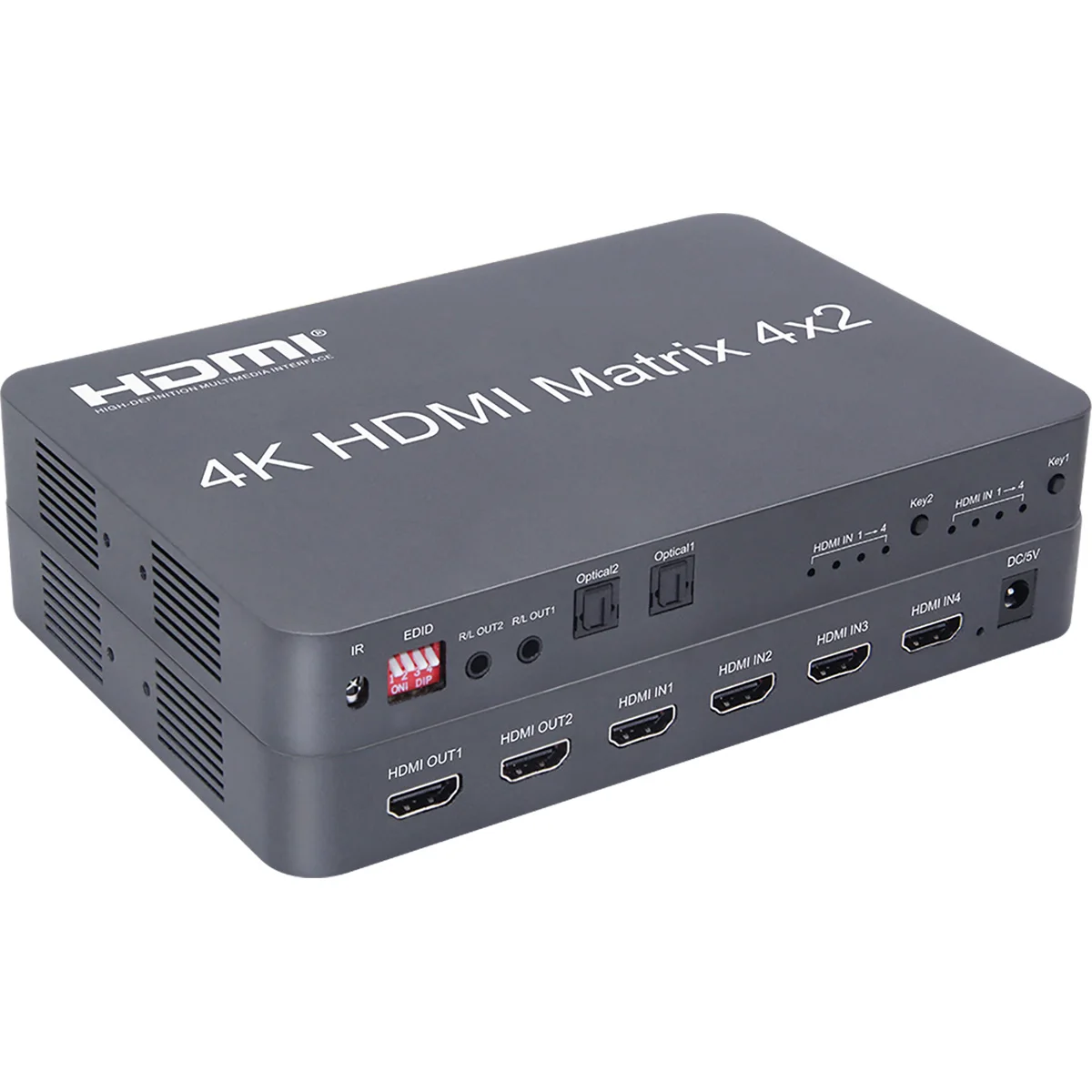 

4K HDMI Matrix 4X2 Switch Splitter Video Converter W/ EDID Optical Fiber Audio 1080p 60hz for PS4 PS5 Laptop PC To 2 TV Monitors