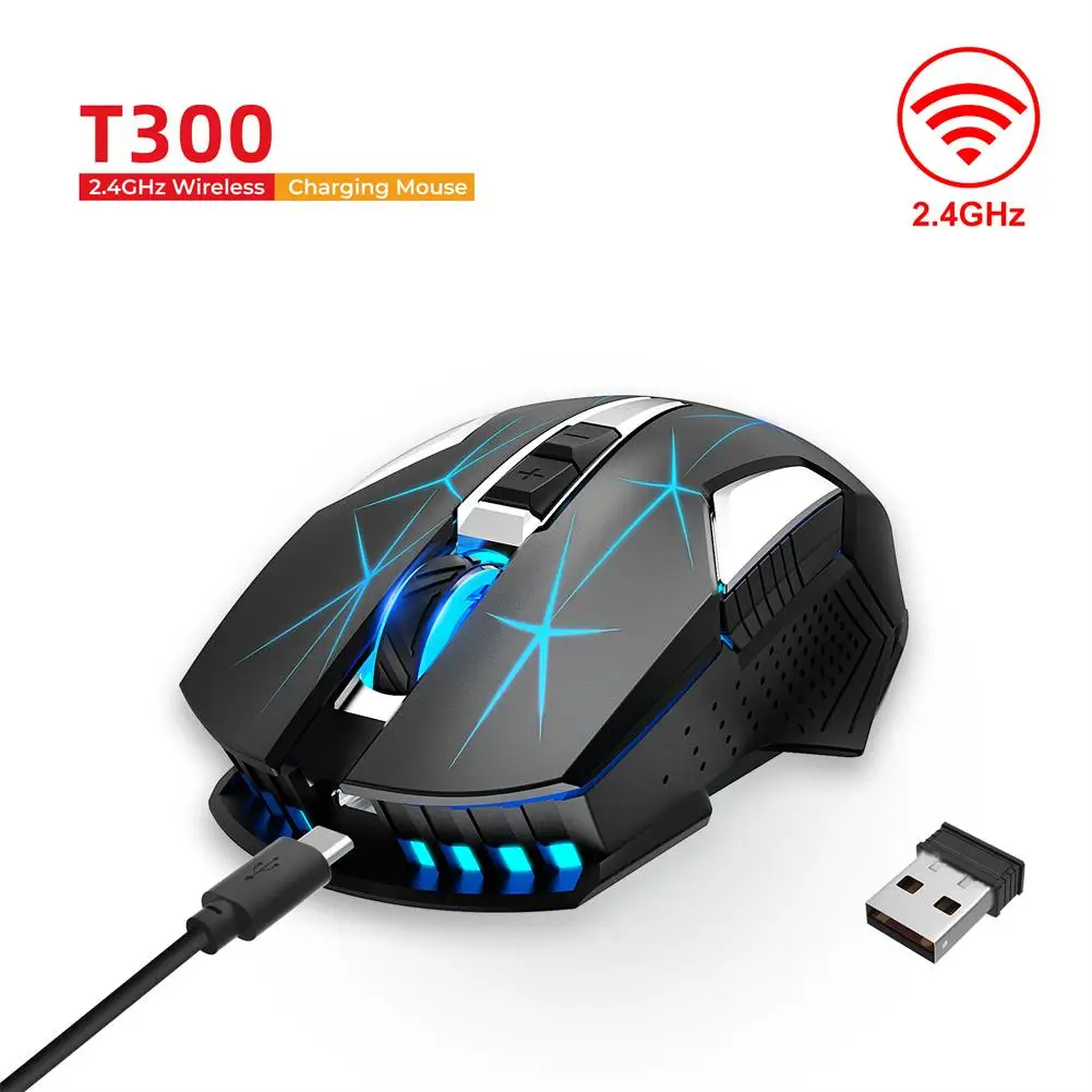 

T300 Wireless 2.4G Mouse Silent Computer Mouse LED Backlit 2400dpi Mause USB Ergonomic Gaming Mouse Rechargeable For Laptop PC